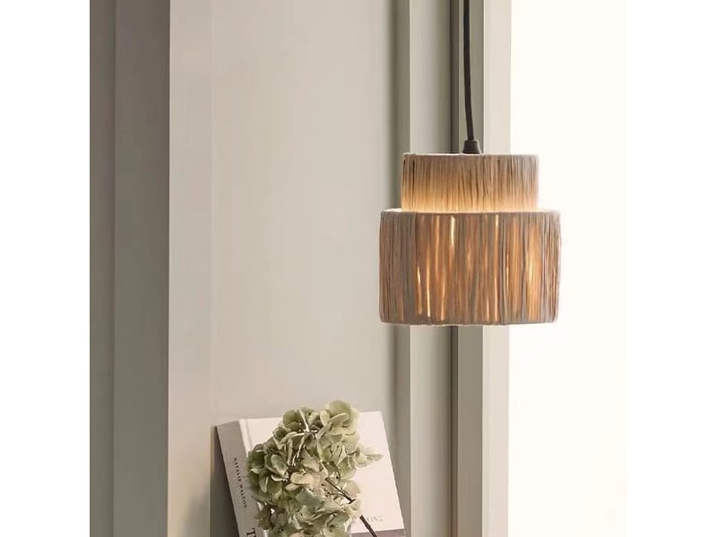 Suspension luminaire lampe style bohème abat jour en jute 40x28cm - Conforama C