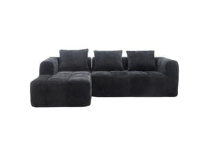Canapé d'angle réversible fixe 3 + 1 places Tissu noir avec coffre de rangement