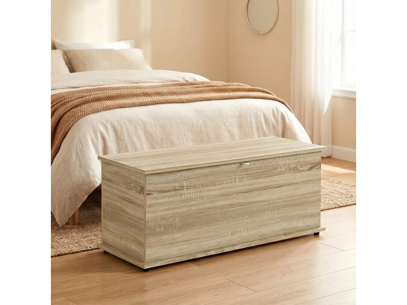  Coffre de rangement, banc de rangement avec couvercle rabattable et charnières de sécurité, naturel, 100 x 40 x 40 cm  - Conforama D