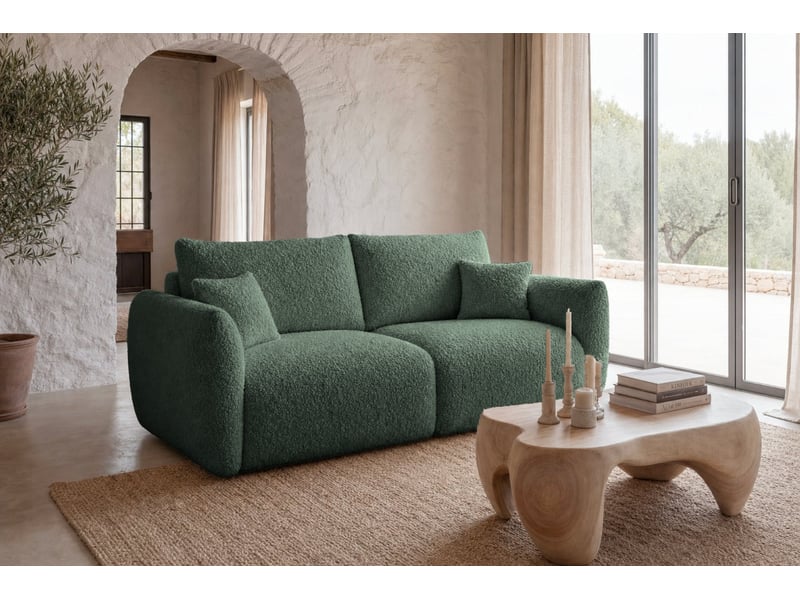  Elio mini - canapé droit convertible tissu bouclette 2 places vert  - Conforama B