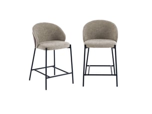 Lot de 2 tabourets de bar bois de peuplier teinté noyer. Acier noir et tissu texturé taupe - paul