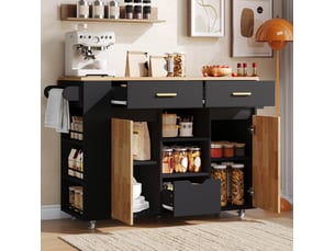 Desserte de cuisine 120x45x90 cm plateau rabattable mdf noir et naturel