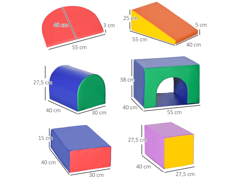  7pcs parcours motricité bébé, jouet d'escalade, mousse blocs de construction avec revêtement synthétique, jouets éducatifs pour enfants d'âge préscolaire, multicolore  - Conforama C