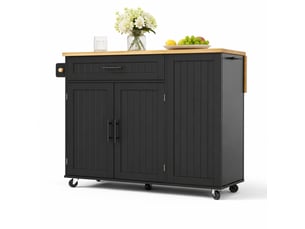 Desserte de cuisine 130 x 70 x 93 cm noir en mdf, plateau rabattable et rangement mobile à roulettes