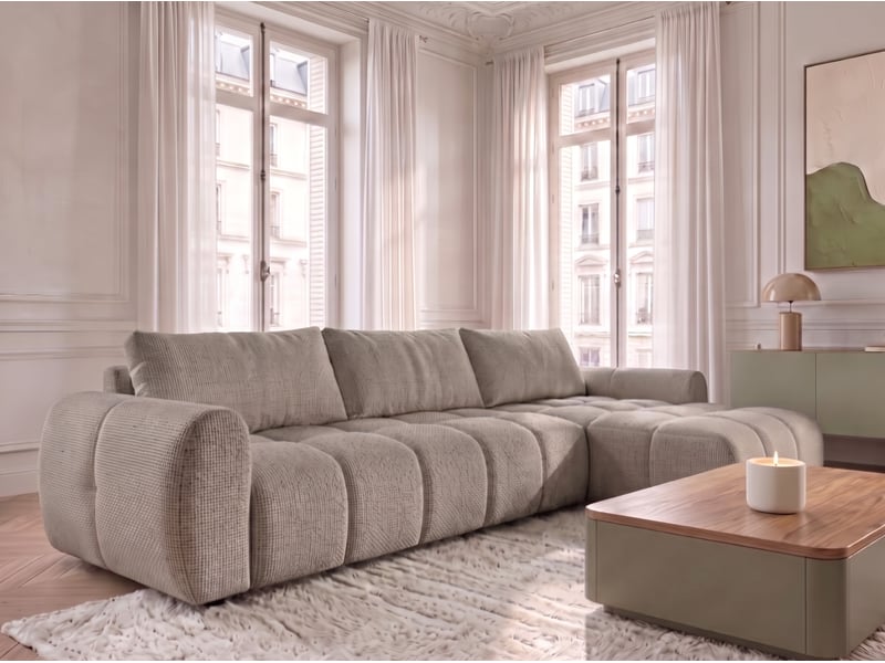 Bobochic canapé d'angle réversible convertible coffre fuji ouverture express tissu chiné gris clair réversible FUJI - Conforama C