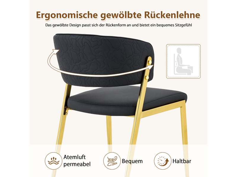  Lot de 2 chaises de salle à manger modernes, assise et dossier rembourrés, dossier incurvé ergonomique, pieds en métal, patins antidérapants noir  - Conforama E