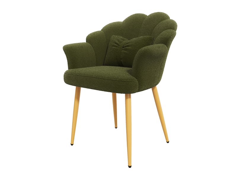 Fauteuil de salle à manger 64x65,5x85 cm en tissu teddy vert, pieds dorés - Conforama W