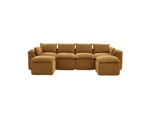 Canapé modulable modenvie 4 places orange en velours côtelé avec 2 repose-pieds, coussins, porte-gobelets et poches latérales 322 x 161 x 75 cm