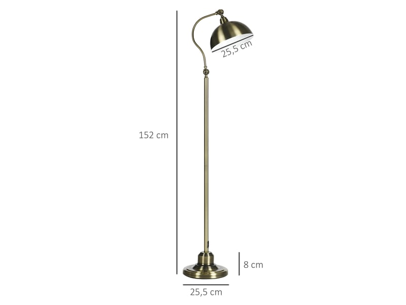 Lampadaire sur pied salon, interrupteur à pied 42 x 25,5 x 152 cm ton laiton, lampe salon rétro avec abat-jour réglable  - Conforama C