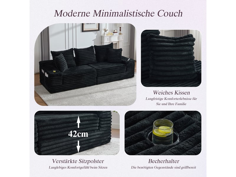 Canapé convertible, canapé-lit; porte-gobelets, noir, en velours tricoté  - Conforama W