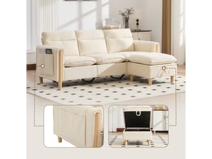Canapé d'angle droit fixe <strong>OKMYHOME</strong> <strong></strong> 3 places Tissu beige avec coffre de rangement