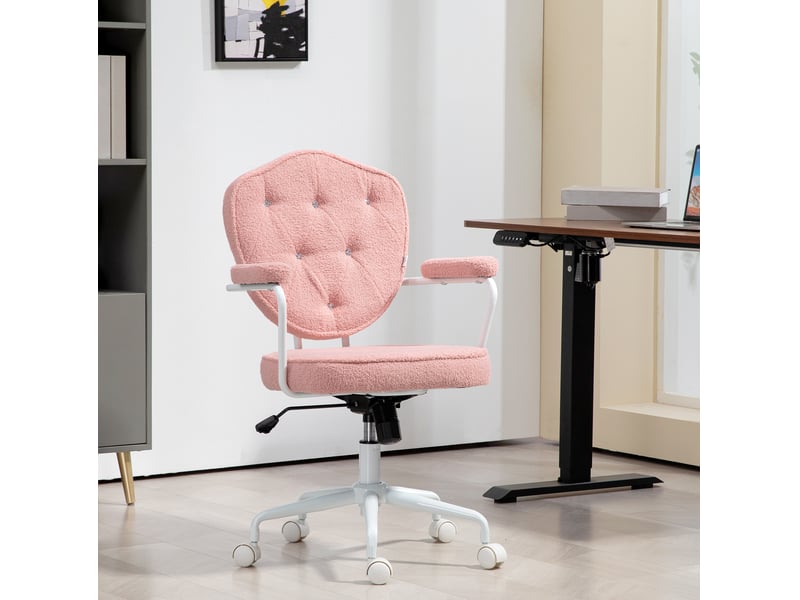  Chaise de bureau ergonomique rose en tissu effet peluche, réglable et basculante, idéale pour le télétravail  - Conforama B