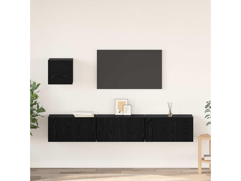  Ensemble meuble tv - banc tv - meuble de rangement 4 pcs chêne noir bois d'ingénierie  - Conforama B