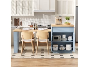 Îlot de cuisine 125,5-187,5x71x93 cm bleu en mdf, extensible avec roulettes et led pour cuisine
