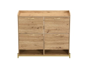 Meuble à chaussures moderne aspect bois 4 portes, rangement gain de place robuste et élégant pour entrée et couloir