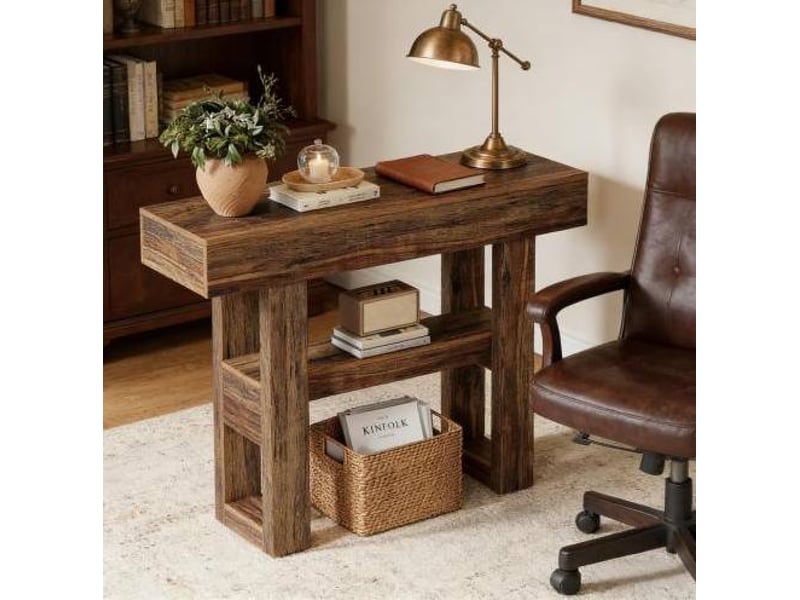  Console 105x30x80 cm à 2 niveaux mdf marron  - Conforama D
