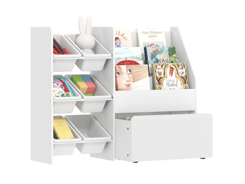  Rangement enfant 100x30x80 cm avec 6 bacs mdf et métal blanc  - Conforama A