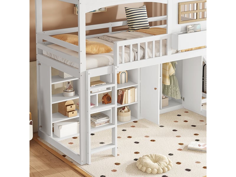 Lit superposé en panneaux de fibres et bois massif blanc 90x200 cm - Conforama E