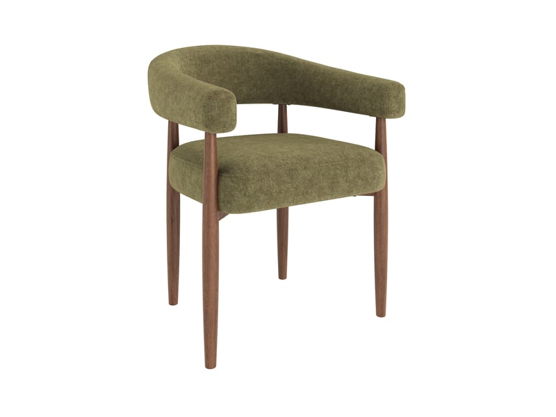  Lot de 2 chaises de salle à manger avec accoudoirs en chenille vert olive, 60x59x75 cm  - Conforama E