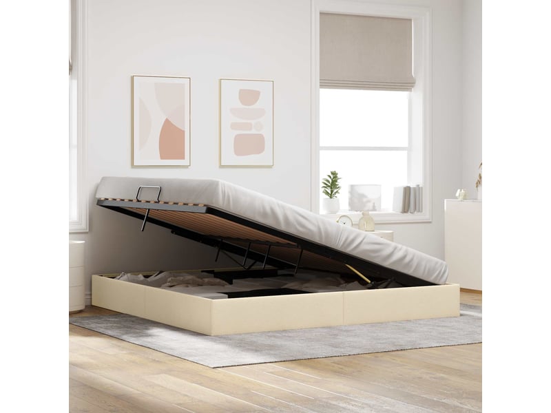  Lit double- lit adulte -  cadre de lit ottoman avec stockage crème 200 x 200 cm tissu  - Conforama C