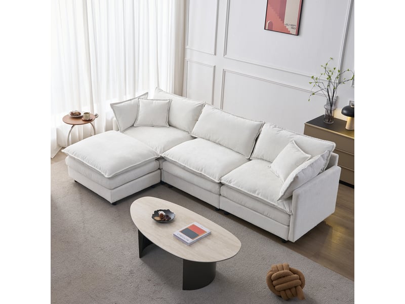 Canapé d'angle, canapé modulable : 3 places, avec pouf, avec méridienne, en chenille - Conforama A