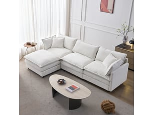 Canapé d'angle, canapé modulable : 3 places, avec pouf, avec méridienne, en chenille