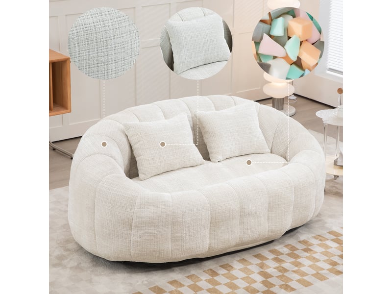 Pouf poire en chenille, avec dossier haut et accoudoirs, assise de sol en mousse à mémoire, beige - Conforama C