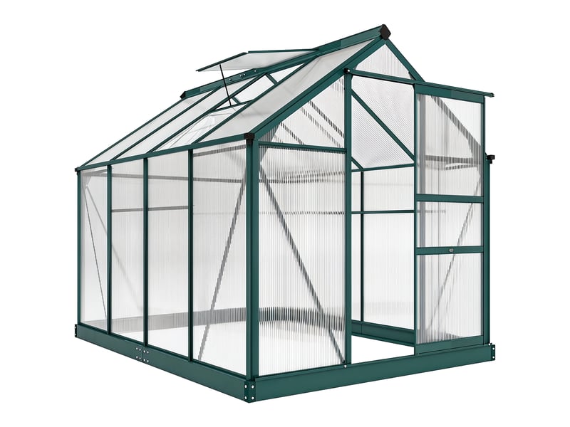  Serre avec fenêtre de toit, porte coulissante, transparente, polycarbonate et aluminium, 190 x 252 x 201 cm  - Conforama A