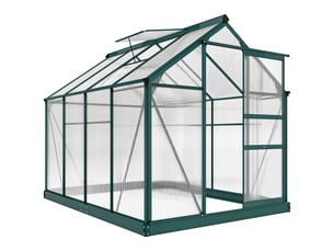 Serre avec fenêtre de toit, porte coulissante, transparente, polycarbonate et aluminium, 190 x 252 x 201 cm