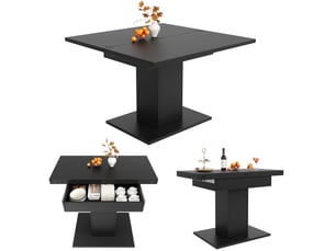 Table à manger extensible avec rangement, 120x120 cm, mdf noir, 4 places
