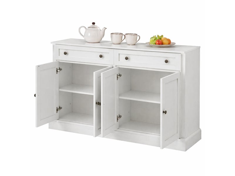  Buffet bas 4 portes et 2 tiroirs blanc antique, 150 x 40 x 86 cm  - Conforama A