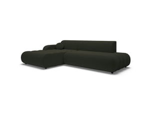 Canapé d'angle gauche convertible SELSEY Arione 3 places Tissu vert avec coffre de rangement