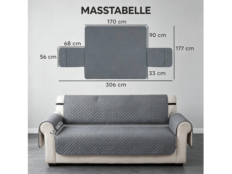  Housse de protection pour canapé 3 places 306 x 177 cm grise en polyester, avec poches et sangles  - Conforama C