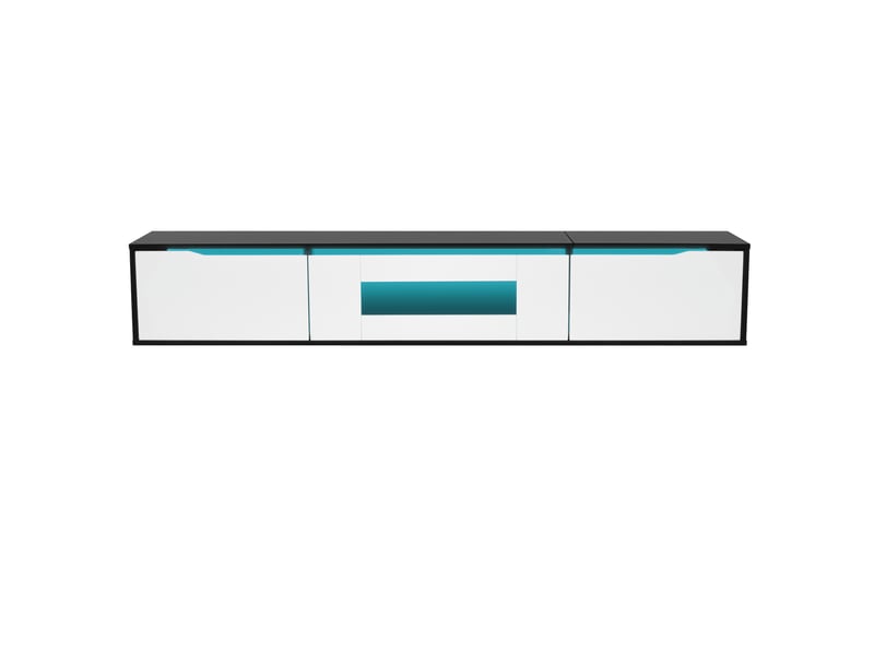  Meuble tv 180 cm noir et blanc avec éclairage led  - Conforama D