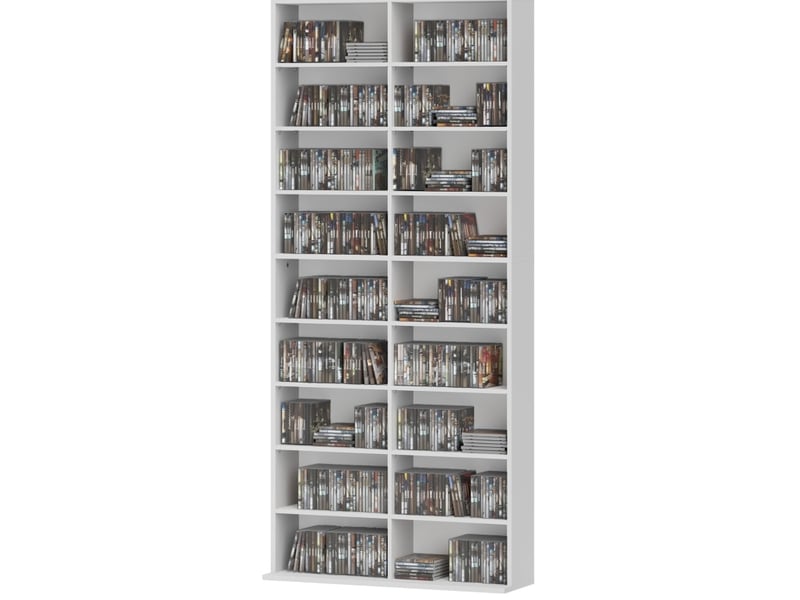  Meuble de rangement multimédia 78,5 x 24 x 175 cm – blanc – 14 étagères réglables, anti-basculement  - Conforama A