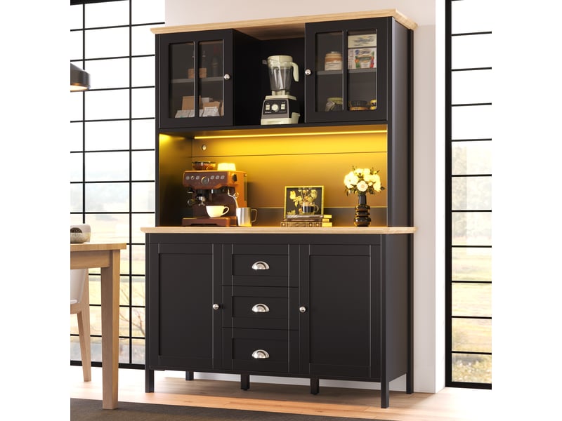  Buffet noir 4 portes 3 tiroirs 120x40x179 cm meuble rangement cuisine design contemporain  - Conforama B