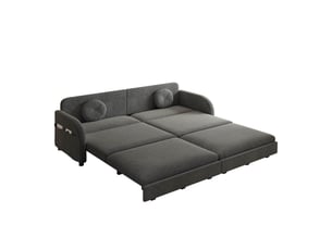 Canapé-lit couple queen-size extensible noir en chenille avec coussins et poches,