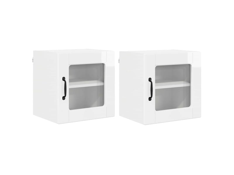 Meuble mural de cuisine, cabinet en verre mural 2 pc blanc brillant  - Conforama A