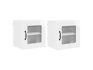 Meuble mural de cuisine, cabinet en verre mural 2 pc blanc brillant