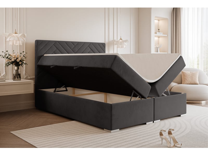  Lit coffre nerea - 160x200 cm - avec matelas et surmatelas - velours dense - gris NEREA - Conforama C