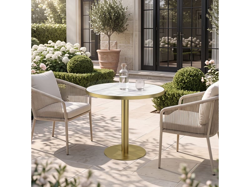  Table à manger 70 cm plateau en pierre frittée effet marbre luxueux résistante aux rayures et à l’abrasion surface déperlante pieds en acier inoxydable usage polyvalent  - Conforama B