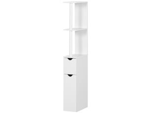 Meuble de salle de bain avec 2 étagères et 2 placards, armoire haute gain de place 15,2 x 29,8 x 118 cm, blanc