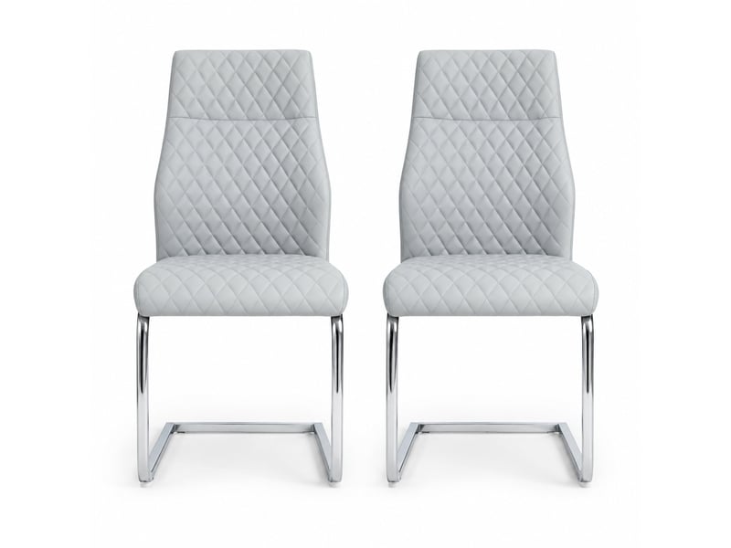  Lot de 2 chaises de salle à manger 43x50x100 cm, motif de losange, assise confort, argenté+gris clair, métal+pu  - Conforama A