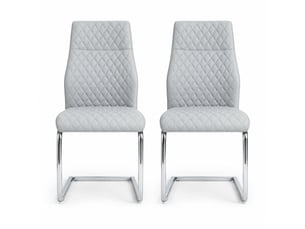 Lot de 2 chaises de salle à manger 43x50x100 cm, motif de losange, assise confort, argenté+gris clair, métal+pu