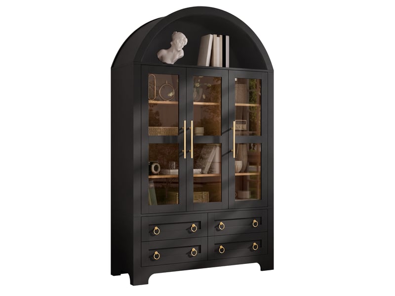  Buffet et armoire de salon avec 3 portes, 4 tiroirs et niche ouverte en arche, vaisselier avec poignées en aluminium, panneaux et mdf  - Conforama A