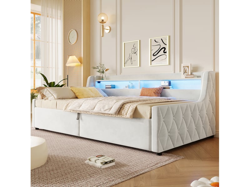  Lit banquette 90x200, beige, sans matelas  - Conforama B