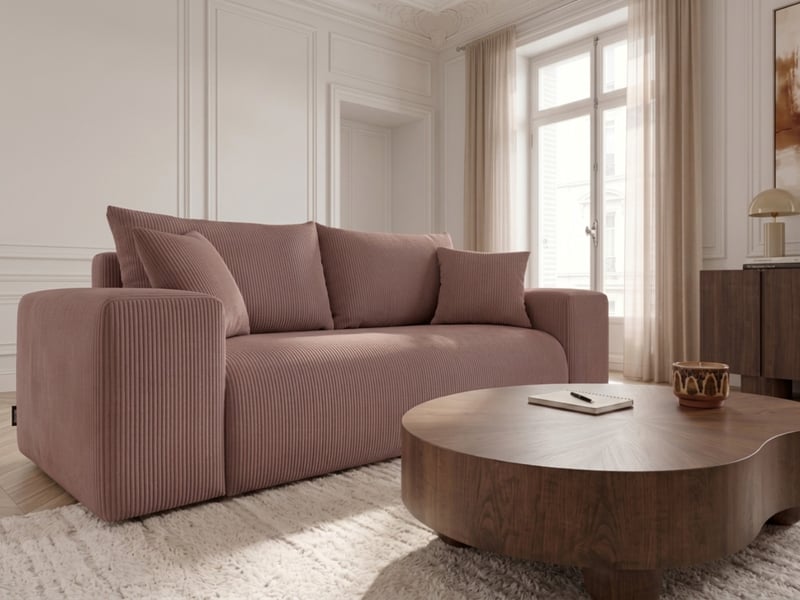Bobochic canapé droit convertible ouverture express voltaire tissu velours côtelé rose 140x200 VOLTAIRE - Conforama D