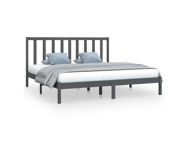  Lit double- lit adulte -  cadre de lit sans matelas bois massif de pin gris 200x200 cm  - Conforama A