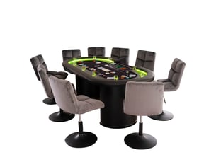 Home deluxe - table de poker avec 10 chaises double up - table avec éclairage led et porte-boissons, dimensions : 215 x 106 x 78 cm, couleur des chaises : gris clair i table de jeu table de poker