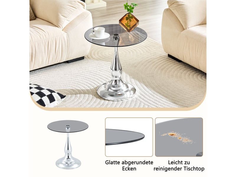  Table basse plateau en verre trempé socle stable forme ronde style moderne élégant format compact  - Conforama E